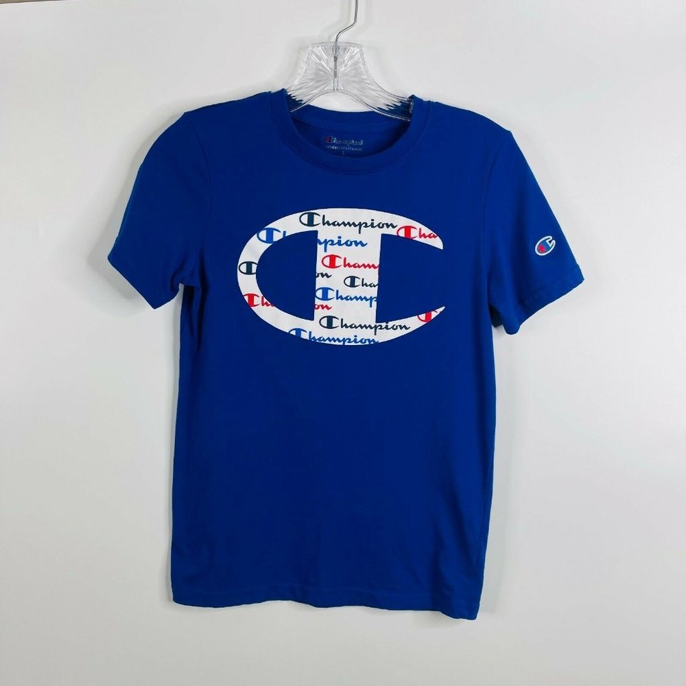 Champion Boys Girls Tee Size Youth L Blue Short Sleeve Athletic